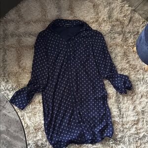 Navy Blue Anchor Print Blouse